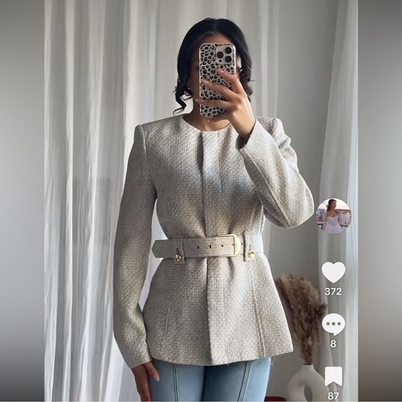 ZARA BELTED TEXTURED BLAZER - Picture 4 of 13